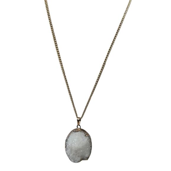 Jewelry - White Crystal Rock Pendant With Necklace Gold Tone